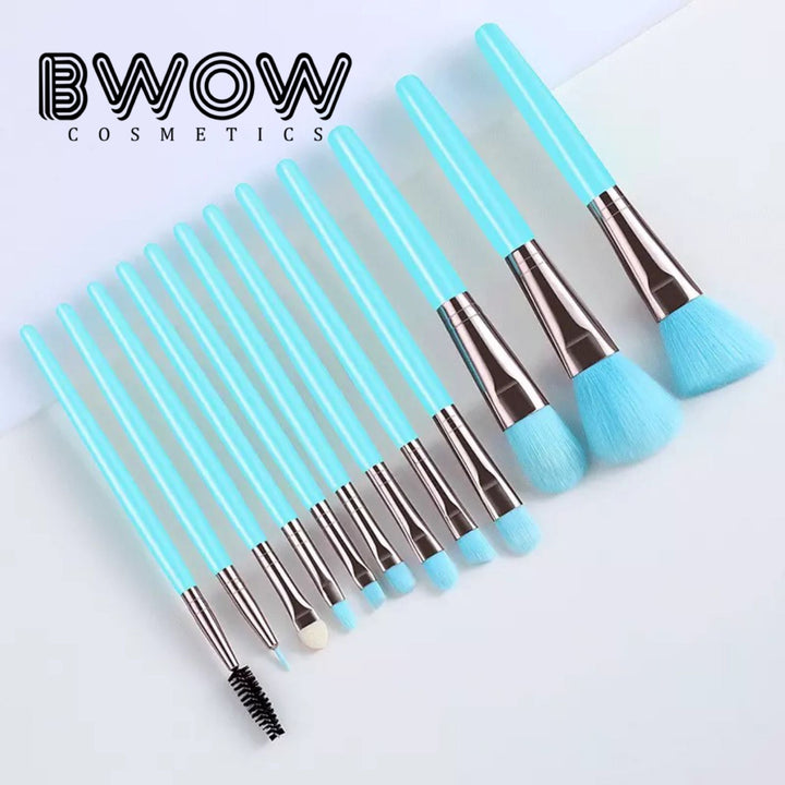 12 Piece Makeup Brush Set Fluorescent Colours Vegan