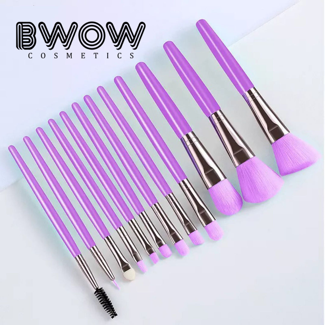 12 Piece Makeup Brush Set Fluorescent Colours Vegan