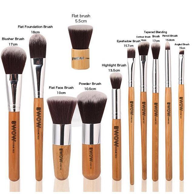 Bamboo Makeup Brushes - 11 Piece Set with Cotton Bag Case