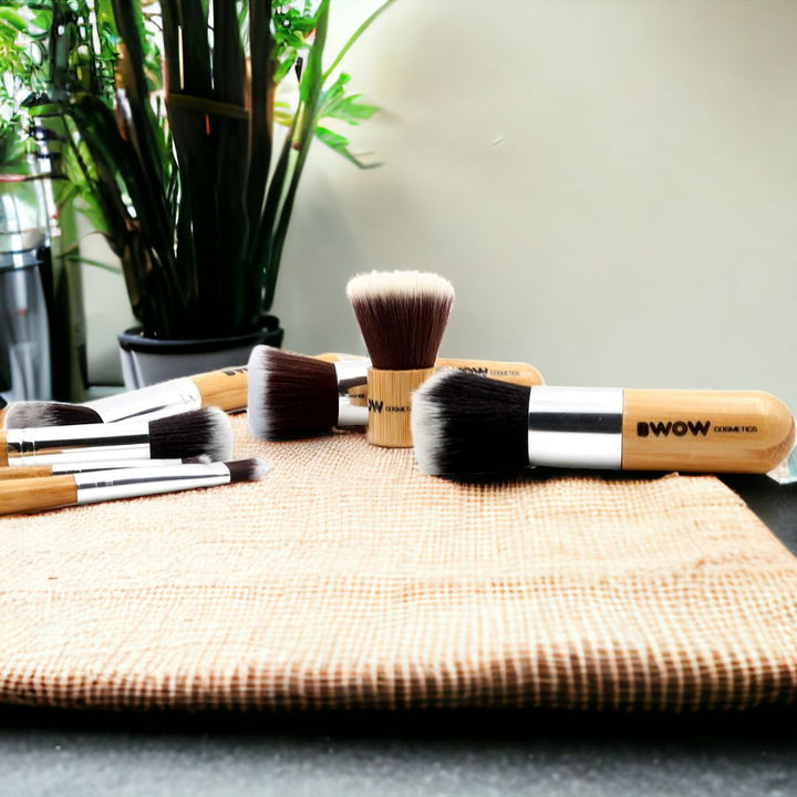 Bamboo Makeup Brushes - 11 Piece Set with Cotton Bag Case