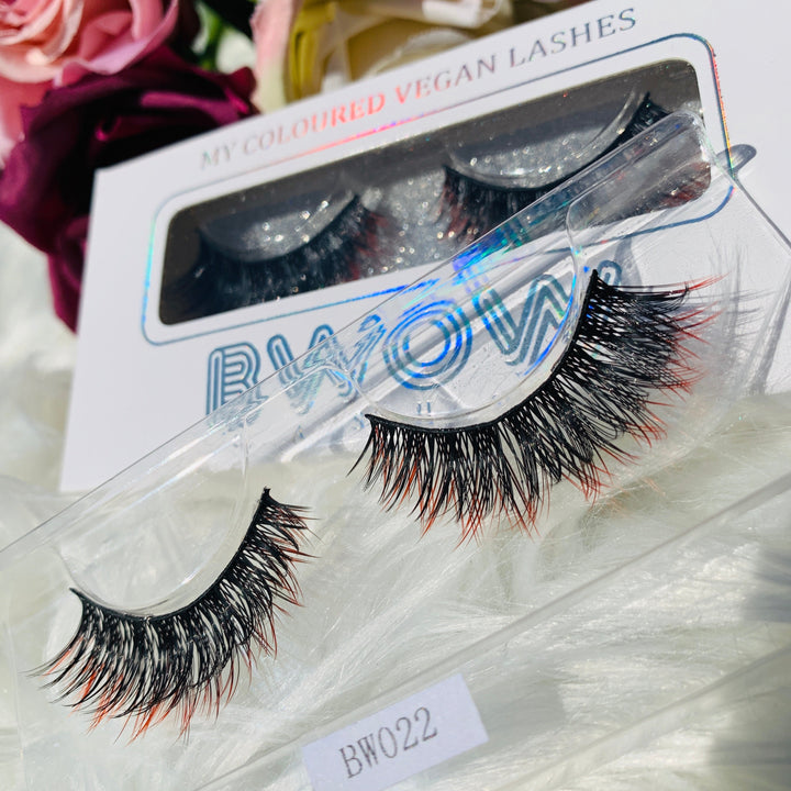 Coloured Vegan False Lashes Red BWOW022