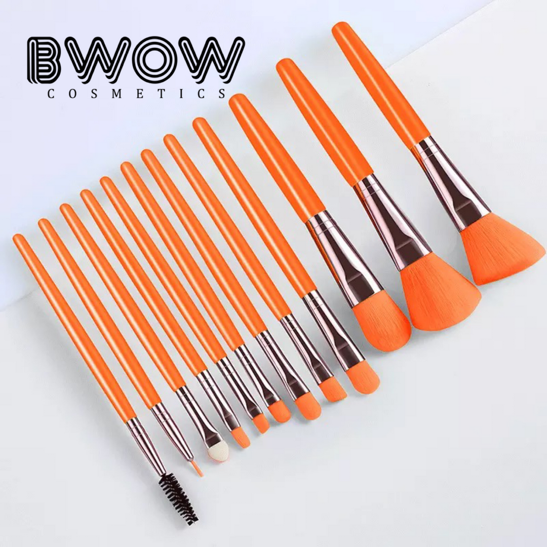 12 Piece Makeup Brush Set Fluorescent Colours Vegan