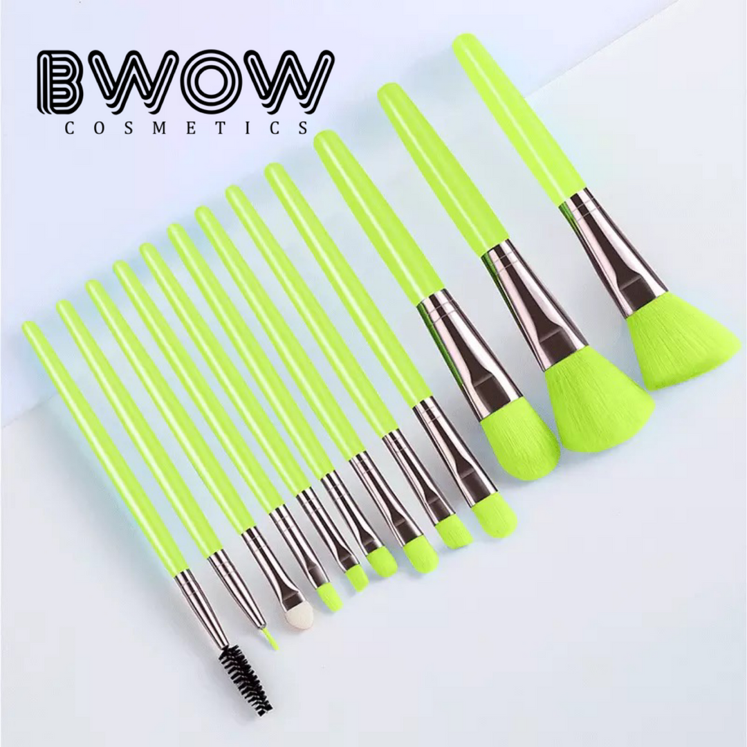 12 Piece Makeup Brush Set Fluorescent Colours Vegan