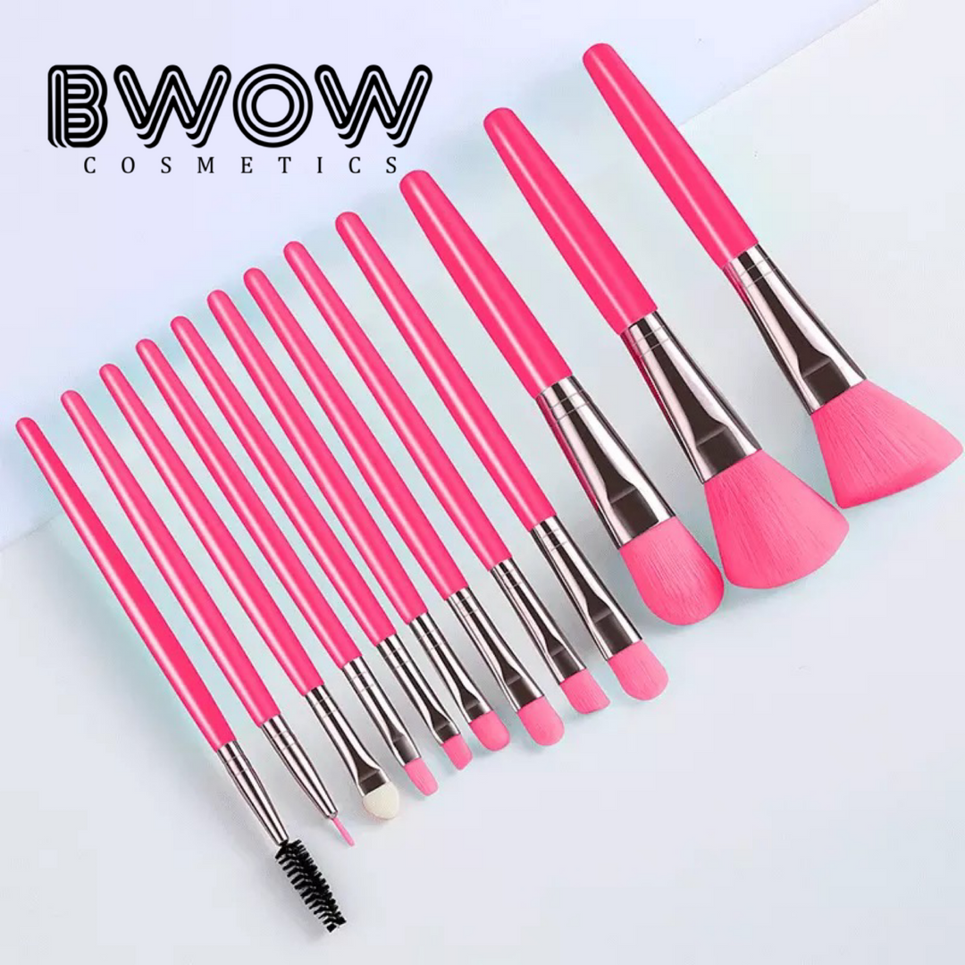 12 Piece Makeup Brush Set Fluorescent Colours Vegan