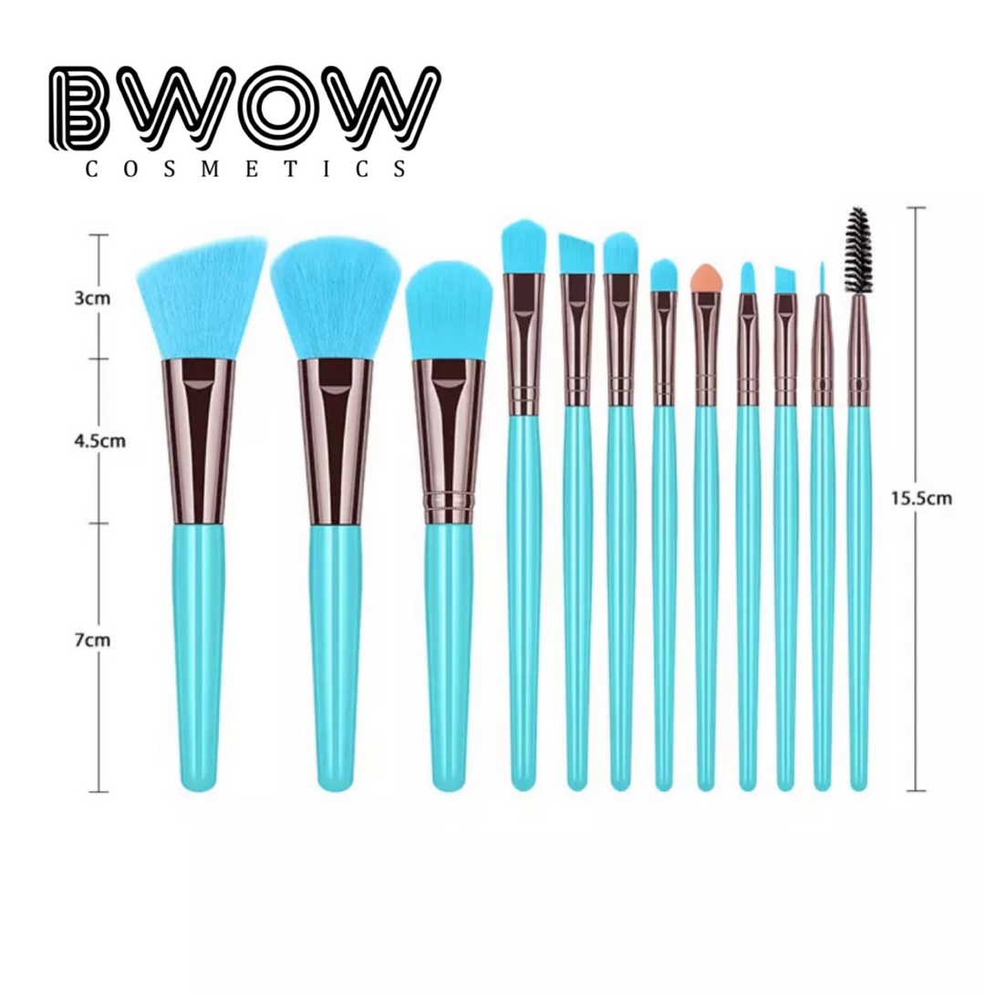 12 Piece Makeup Brush Set Fluorescent Colours Vegan