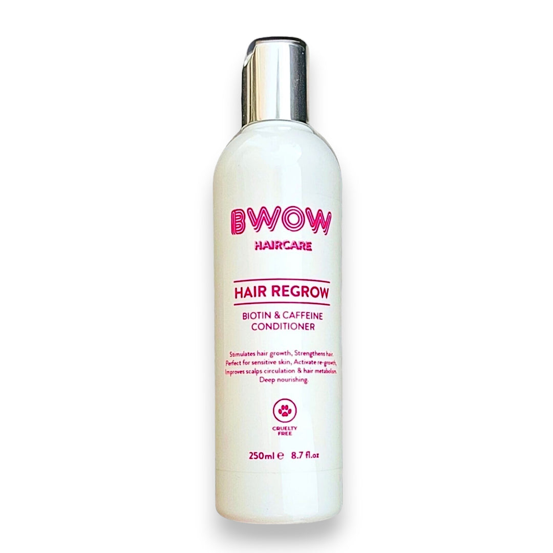 white bottle og bwow hair care hair regrow biotin and caffeine conditioner